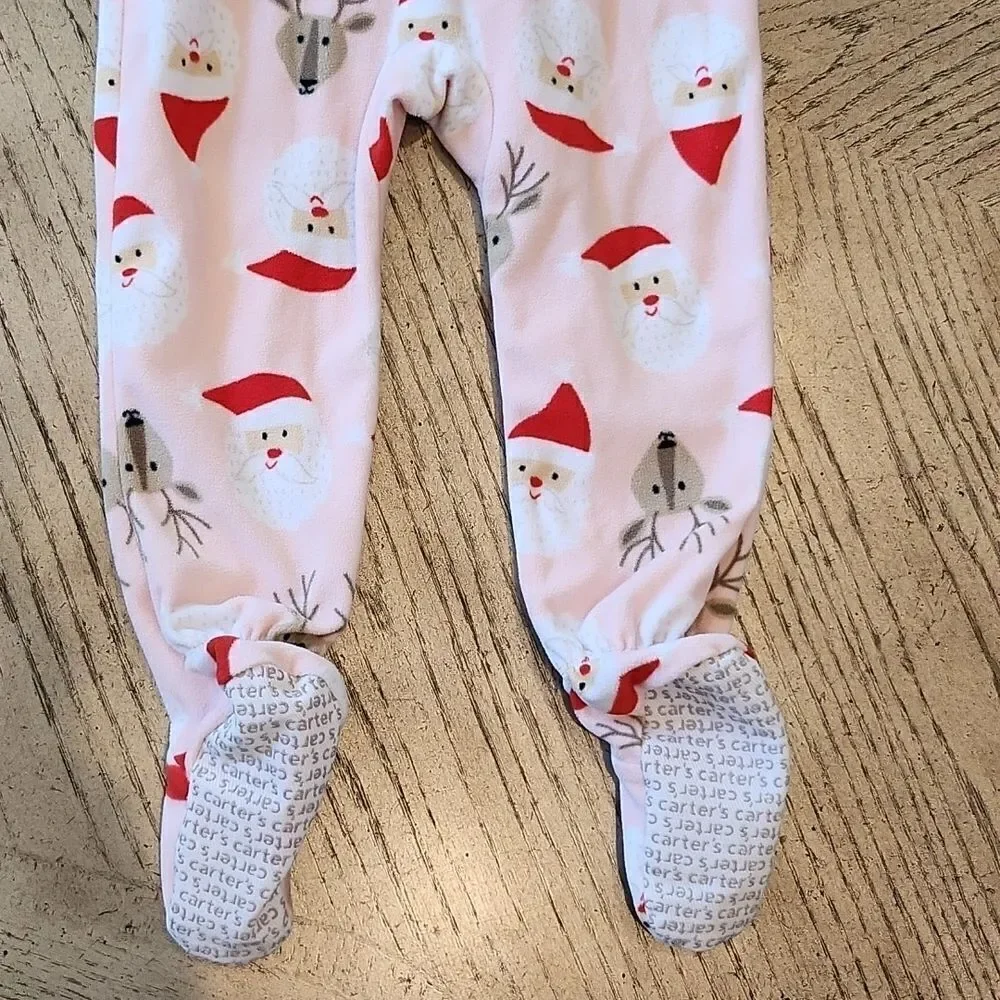 3T girls  Santa footed zip up onsie Carters